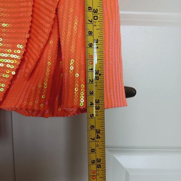 House of Harlow 1960 Shimmering Sequin Orange Long Sleeve Dress - Picture 6 of 11